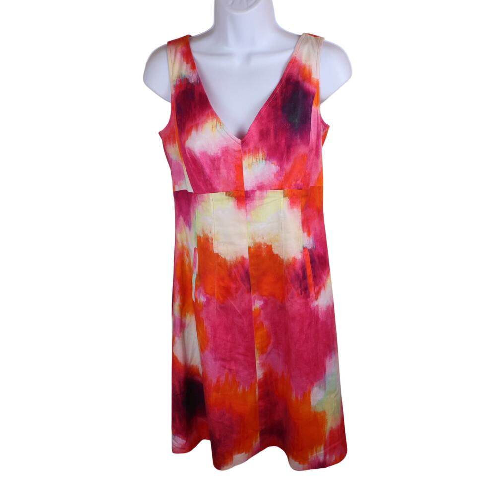 Yansi Fugel Women Watercolor Abstract Dress Sleeveless Pink Orange M